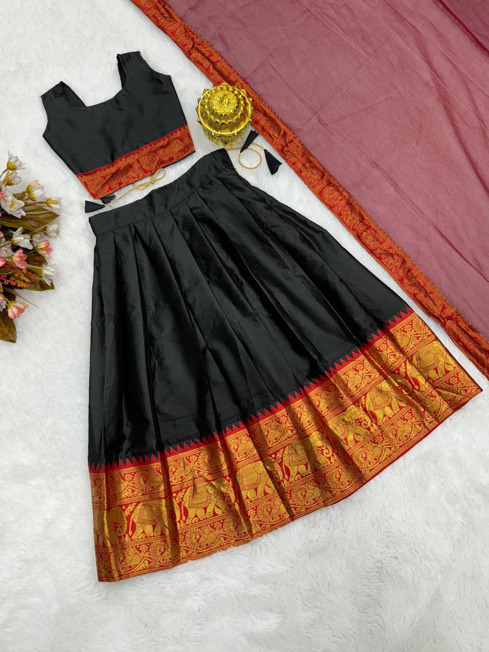 KIDS HALF SAREE LEHENGA - BLACK & BROWN