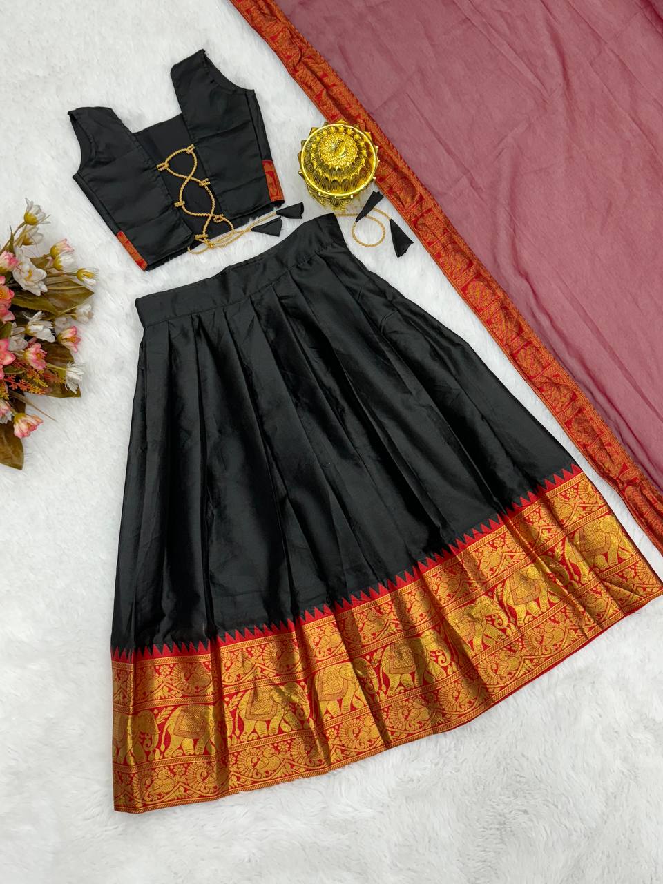 KIDS HALF SAREE LEHENGA - BLACK & BROWN