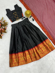 KIDS HALF SAREE LEHENGA - BLACK & BROWN