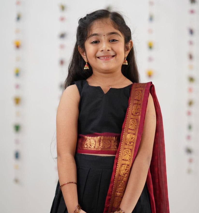 KIDS HALF SAREE LEHENGA - BLACK & BROWN