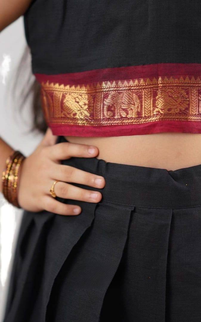 KIDS HALF SAREE LEHENGA - BLACK & BROWN