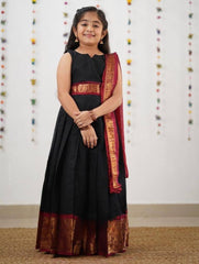 KIDS HALF SAREE LEHENGA - BLACK & BROWN