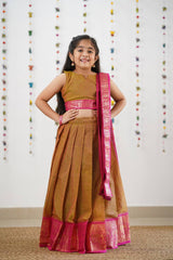 Kids Half Saree Lehenga - Light Brown & Pink