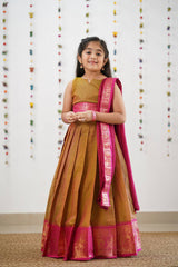 Kids Half Saree Lehenga - Light Brown & Pink