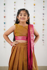 Kids Half Saree Lehenga - Light Brown & Pink