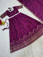 NEW DESIGNER CHINON EMROIDERY FULLY STITCHED LEHANGA CHOLI WITH DUPATTA