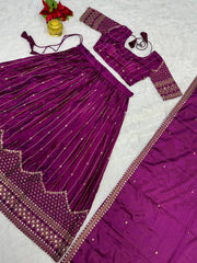 NEW DESIGNER CHINON EMROIDERY FULLY STITCHED LEHANGA CHOLI WITH DUPATTA