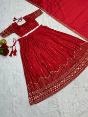 NEW DESIGNER CHINON EMROIDERY FULLY STITCHED LEHANGA CHOLI WITH DUPATTA