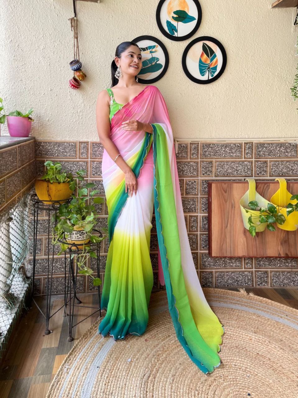 *Lunch Hit Design Most Beautiful Embroidery work Georgette Saree Collection*