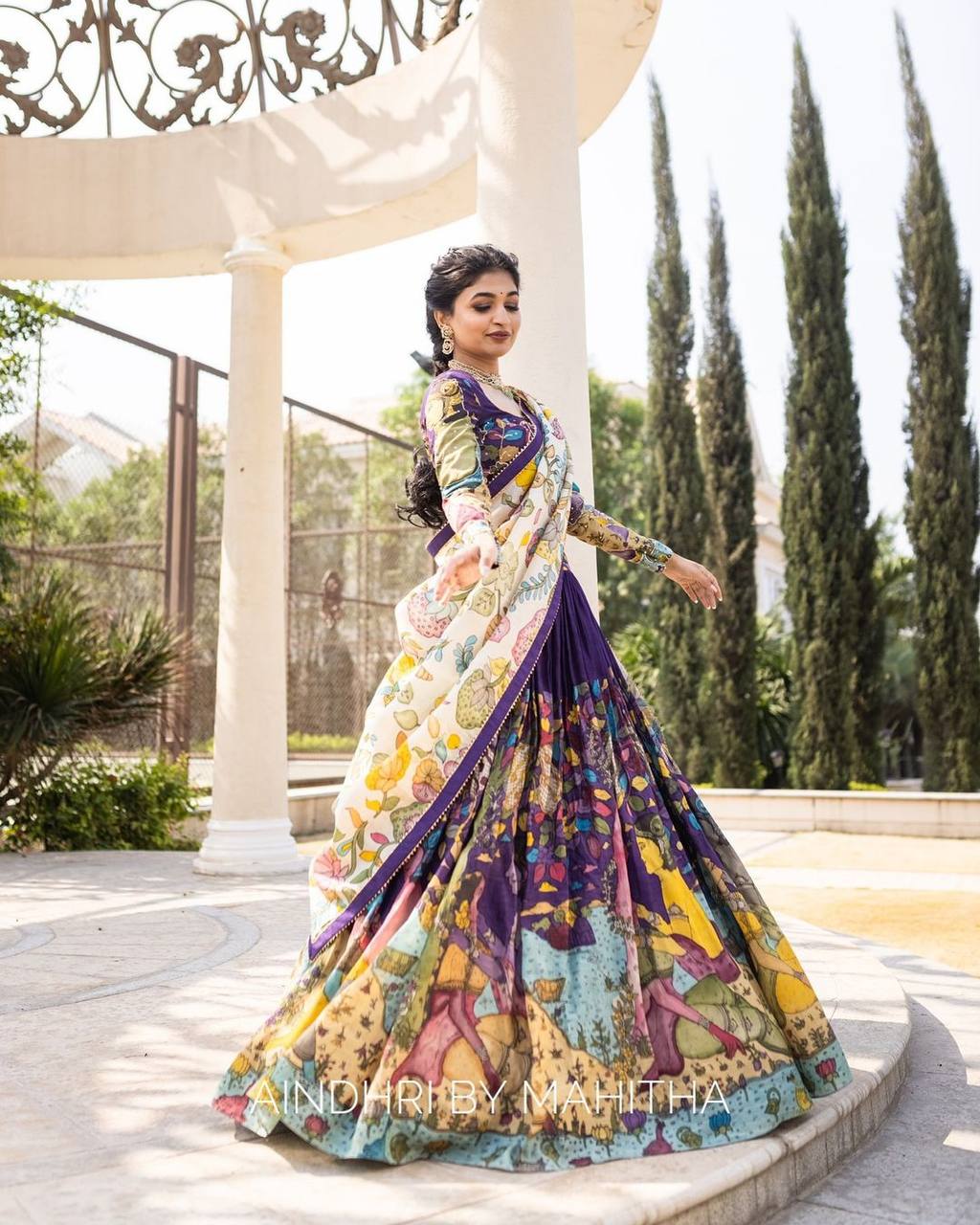 Ethnic Kalamkari Lehenga with Intricate Nature-Inspired Patterns