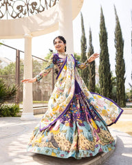 Ethnic Kalamkari Lehenga with Intricate Nature-Inspired Patterns