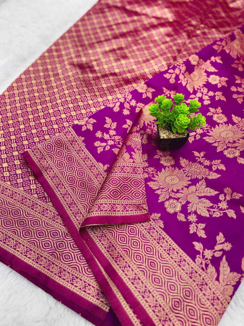 Lichi Silk Saree with Golden Weaving Flower Butta | Elegant Traditional Wear for Women