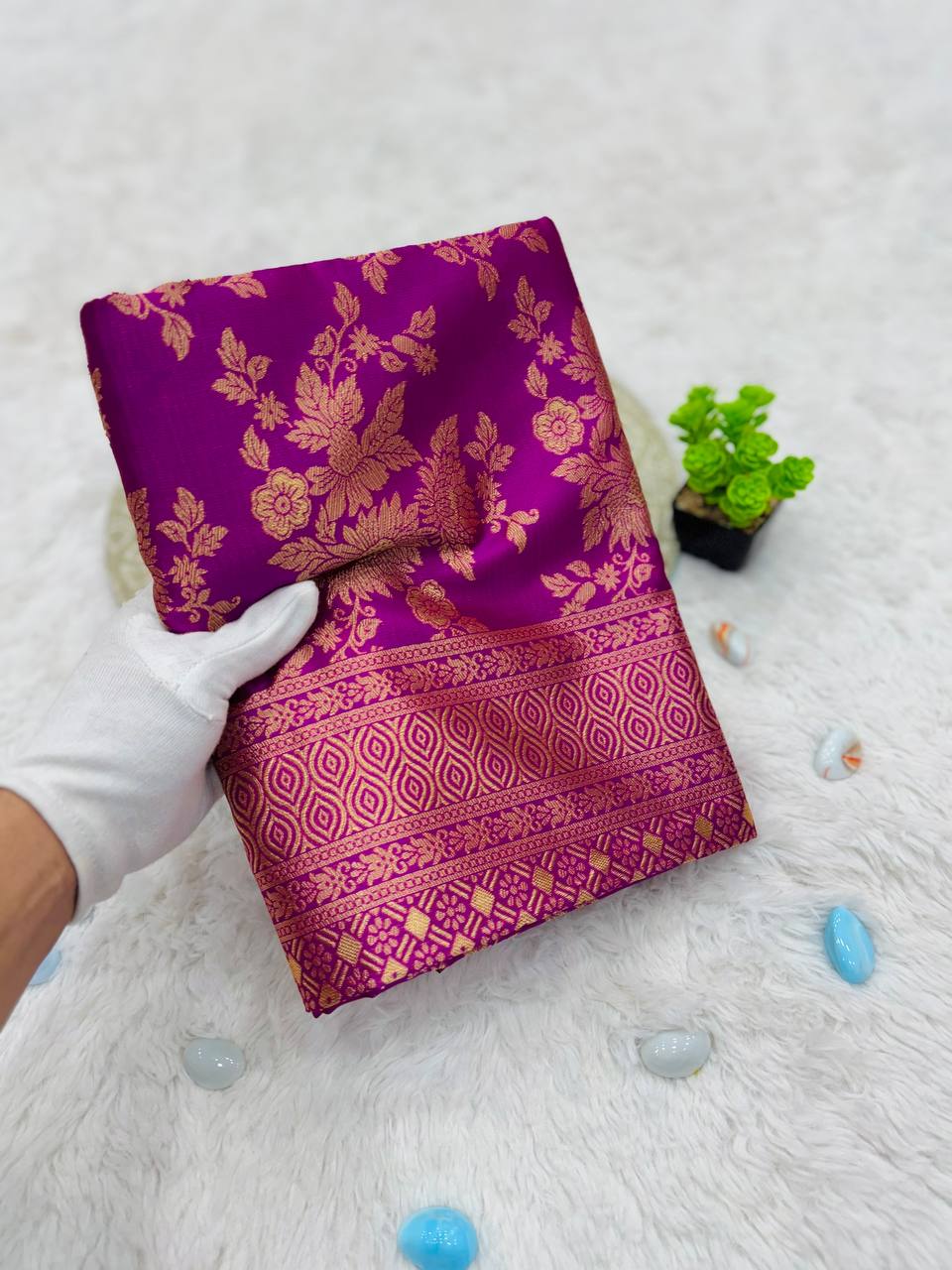 Lichi Silk Saree with Golden Weaving Flower Butta | Elegant Traditional Wear for Women