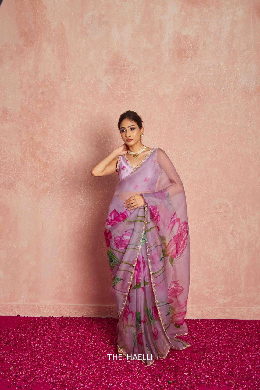 Elegant Organza Saree with Delicate Khatli Embroidery