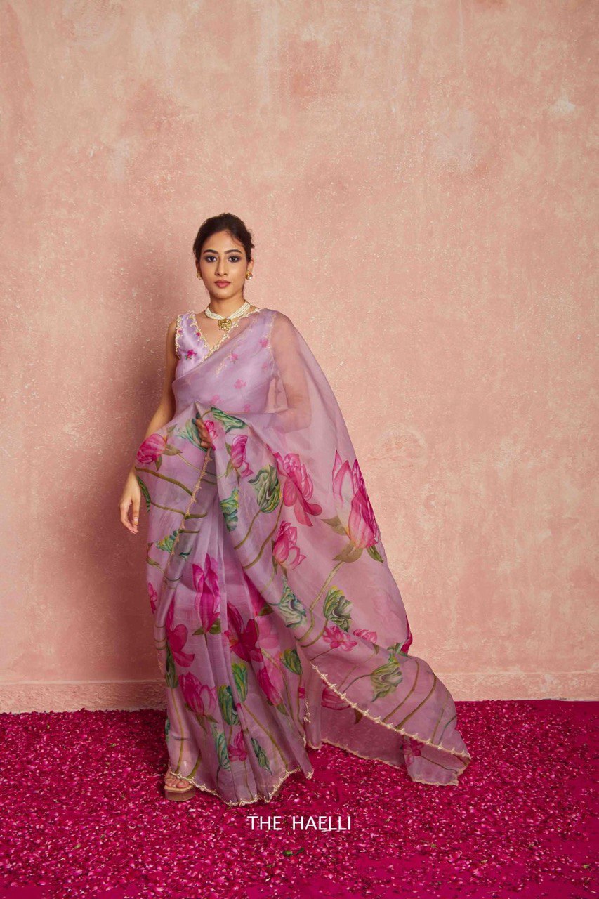 Elegant Organza Saree with Delicate Khatli Embroidery