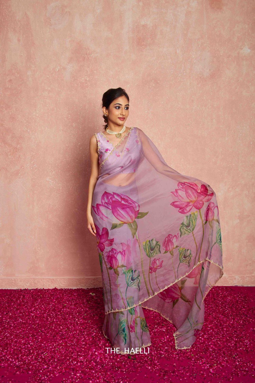 Elegant Organza Saree with Delicate Khatli Embroidery