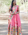 Bold Red Lehenga with Vibrant Folk Dancer Print and Matching Choli