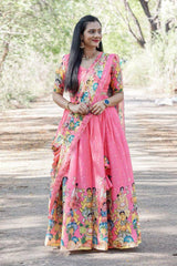 Bold Red Lehenga with Vibrant Folk Dancer Print and Matching Choli