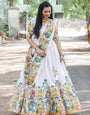 White Lehenga with Kalamkari Art Print – Perfect for Festive Style