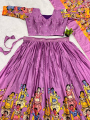 Vibrant Traditional Lehenga in Indian Lavender with Multi-Color Prints