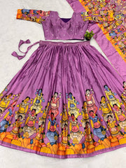 Vibrant Traditional Lehenga in Indian Lavender with Multi-Color Prints