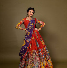 Designer Kalamkari Lehenga for Women Featuring Heritage Folk Patterns