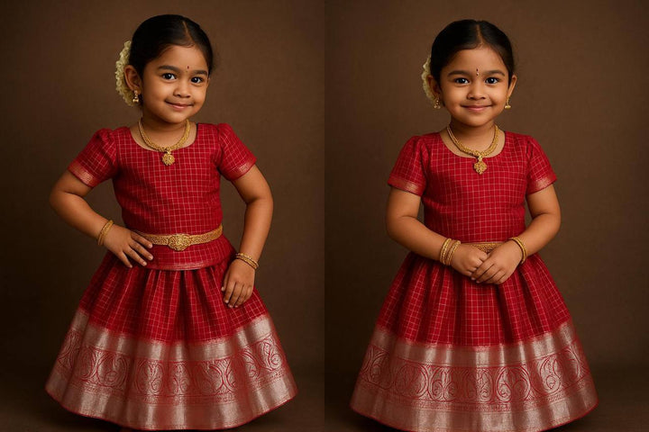 Traditional Red Silk Kids Lehenga Choli with Zari Border and Tassels – Festive Wear