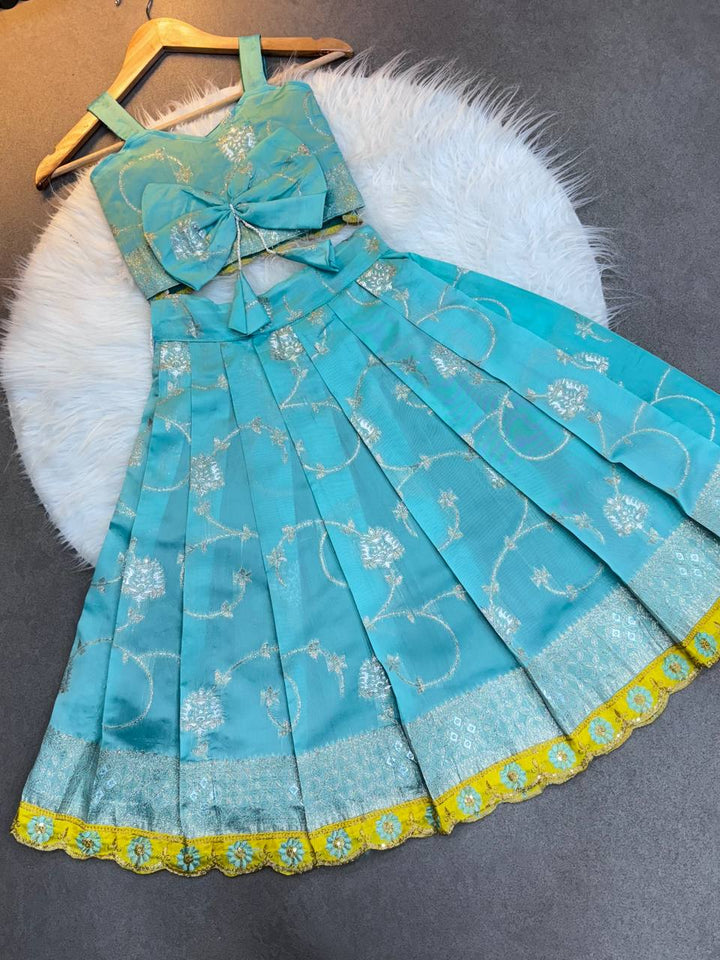 Aqua Blue Lehenga Choli for Kids – Traditional Party Wear Dress for Girls