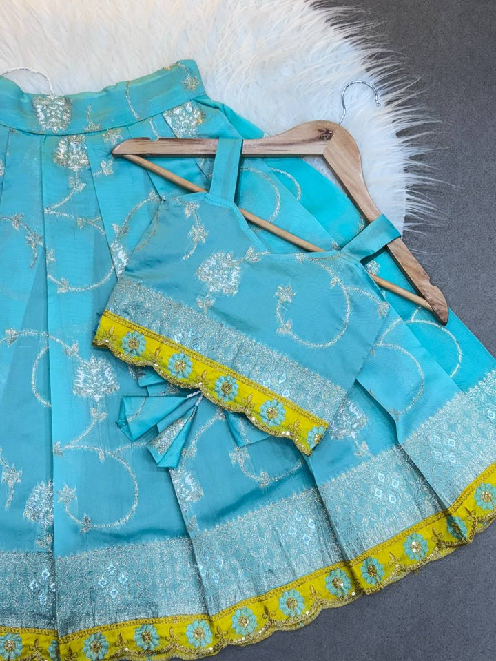Aqua Blue Lehenga Choli for Kids – Traditional Party Wear Dress for Girls