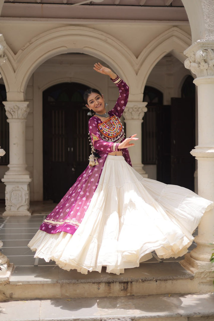 Wine & Chiku Navratri Chaniya Choli with Mirror Work – Traditional Garba & Dandiya Outfit for Women