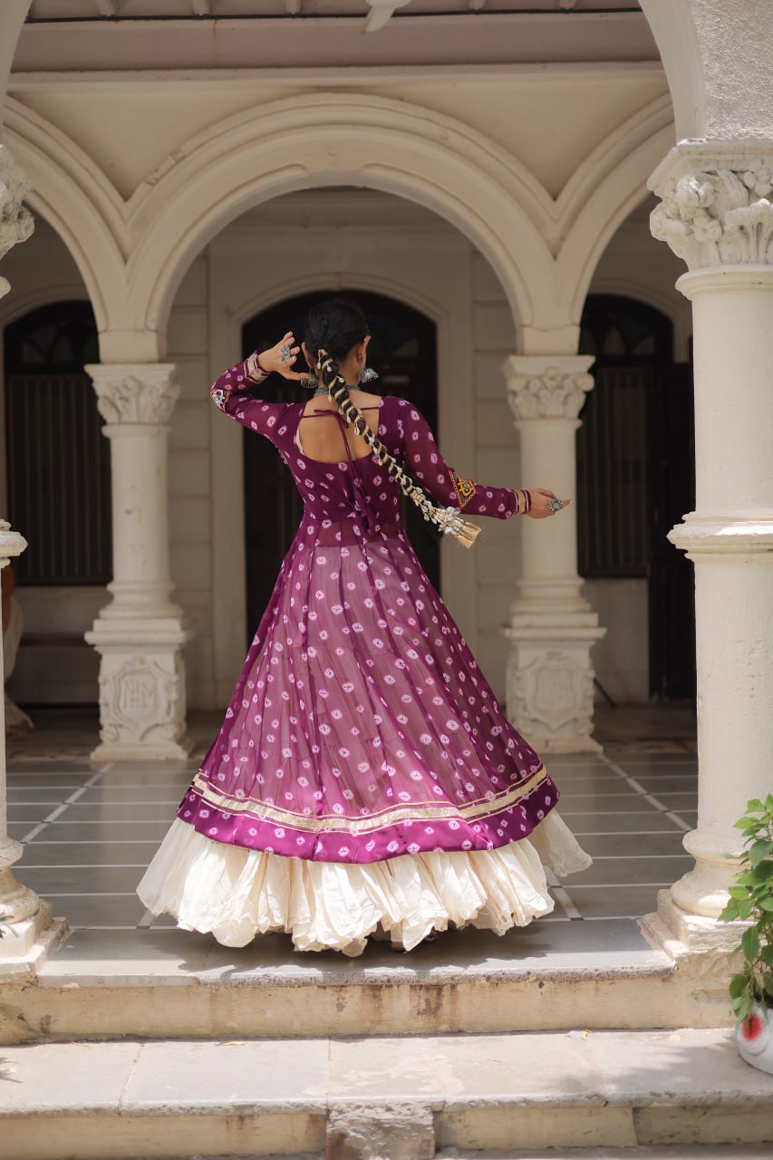 Wine & Chiku Navratri Chaniya Choli with Mirror Work – Traditional Garba & Dandiya Outfit for Women