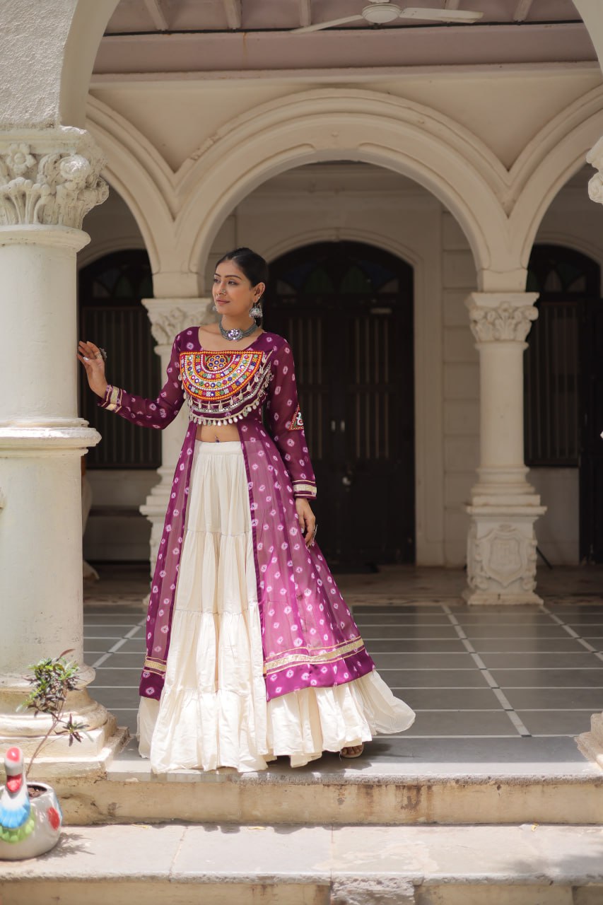 Wine & Chiku Navratri Chaniya Choli with Mirror Work – Traditional Garba & Dandiya Outfit for Women