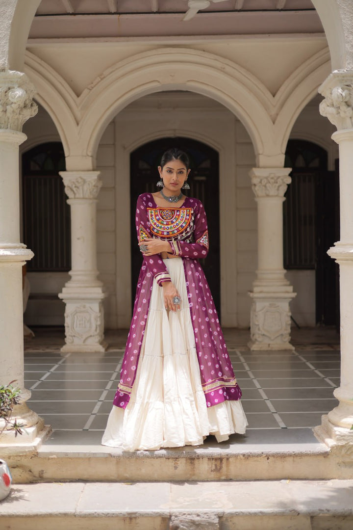 Wine & Chiku Navratri Chaniya Choli with Mirror Work – Traditional Garba & Dandiya Outfit for Women
