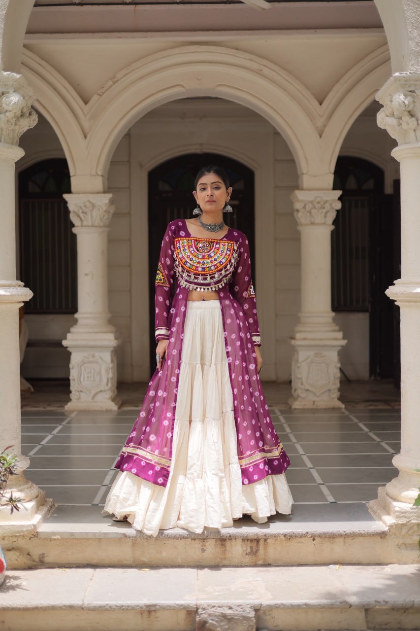 Wine & Chiku Navratri Chaniya Choli with Mirror Work – Traditional Garba & Dandiya Outfit for Women