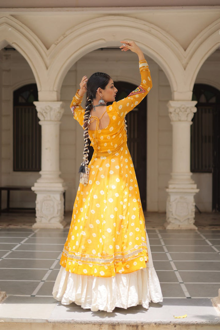 Yellow & Chiku Navratri Chaniya Choli with Mirror Work – Traditional Garba & Dandiya Outfit for Women