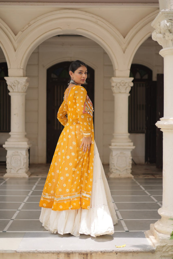 Yellow & Chiku Navratri Chaniya Choli with Mirror Work – Traditional Garba & Dandiya Outfit for Women