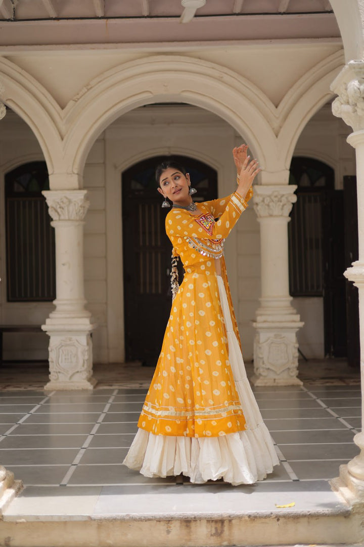 Yellow & Chiku Navratri Chaniya Choli with Mirror Work – Traditional Garba & Dandiya Outfit for Women