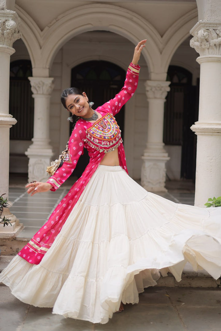 Pink & Chiku Navratri Chaniya Choli with Mirror Work – Traditional Garba & Dandiya Outfit for Women
