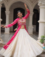 Pink & Chiku Navratri Chaniya Choli with Mirror Work – Traditional Garba & Dandiya Outfit for Women