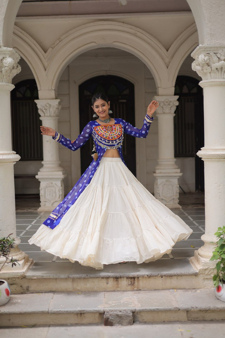 Blue & Chiku Navratri Chaniya Choli with Mirror Work – Traditional Garba & Dandiya Outfit for Women