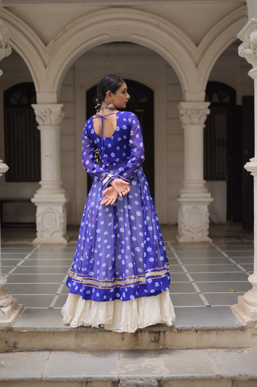 Blue & Chiku Navratri Chaniya Choli with Mirror Work – Traditional Garba & Dandiya Outfit for Women