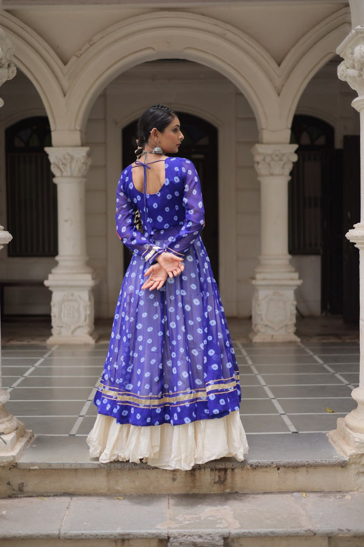Blue & Chiku Navratri Chaniya Choli with Mirror Work – Traditional Garba & Dandiya Outfit for Women