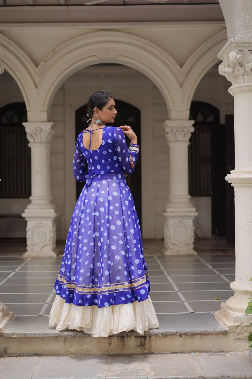 Blue & Chiku Navratri Chaniya Choli with Mirror Work – Traditional Garba & Dandiya Outfit for Women
