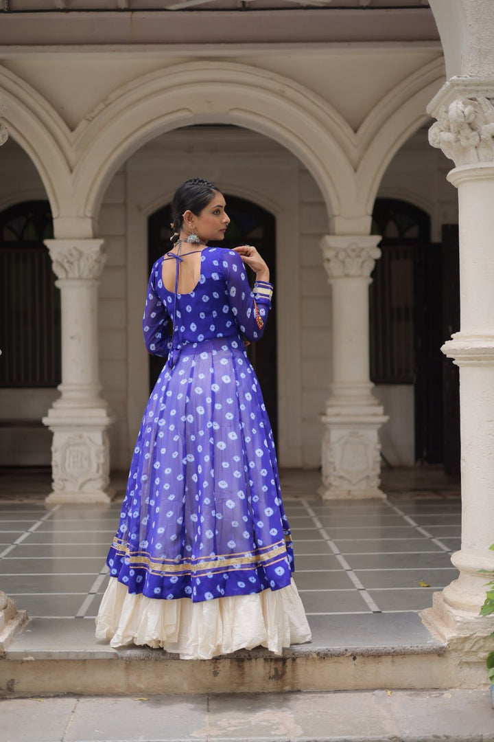 Blue & Chiku Navratri Chaniya Choli with Mirror Work – Traditional Garba & Dandiya Outfit for Women