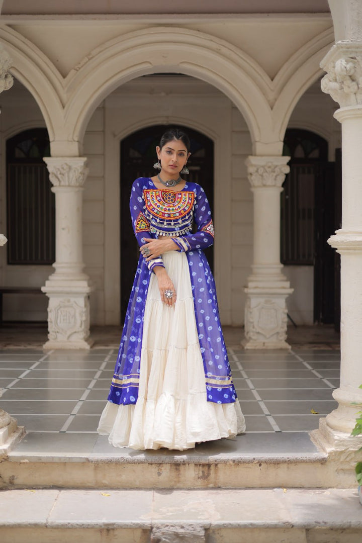 Blue & Chiku Navratri Chaniya Choli with Mirror Work – Traditional Garba & Dandiya Outfit for Women