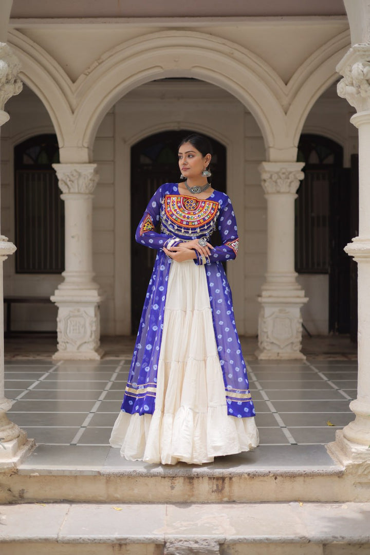 Blue & Chiku Navratri Chaniya Choli with Mirror Work – Traditional Garba & Dandiya Outfit for Women