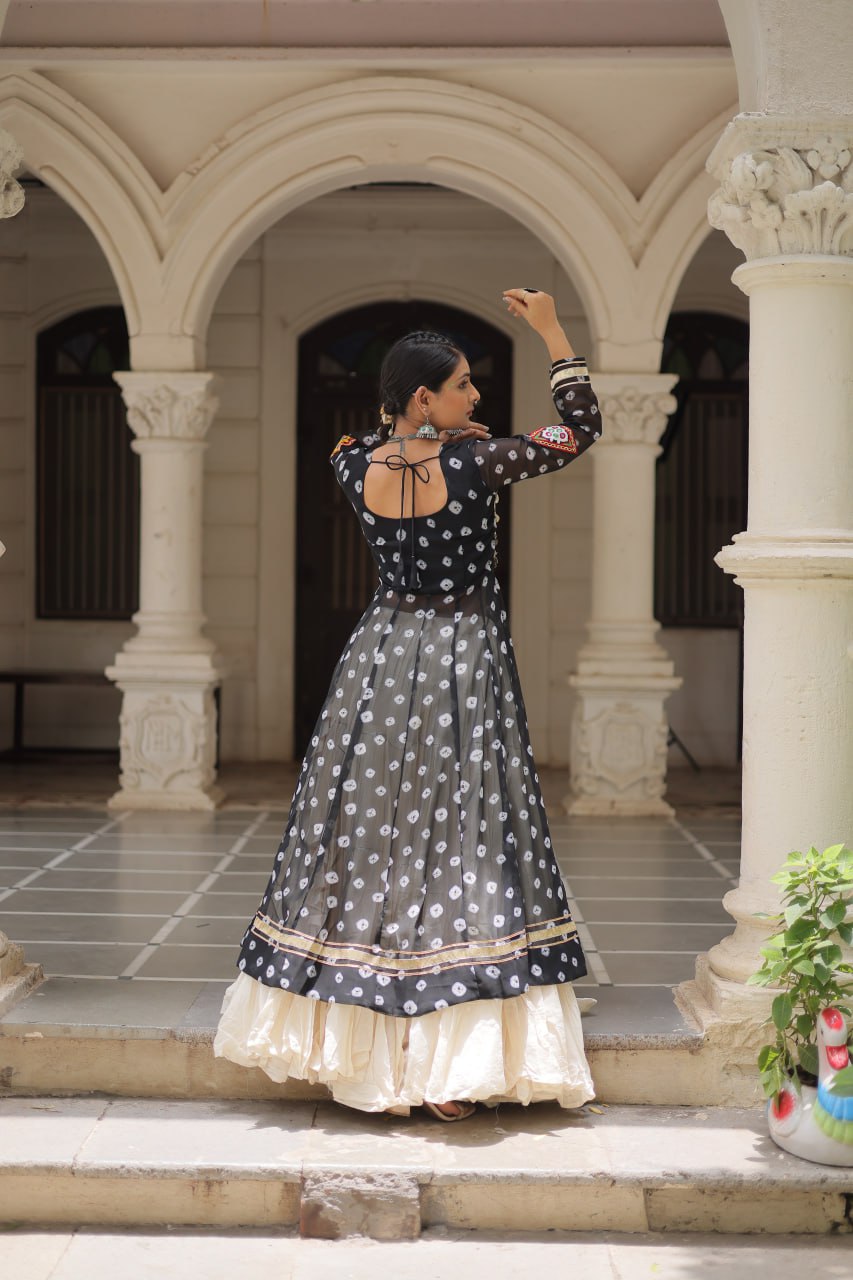 Black & Chiku Navratri Chaniya Choli with Mirror Work – Traditional Garba & Dandiya Outfit for Women