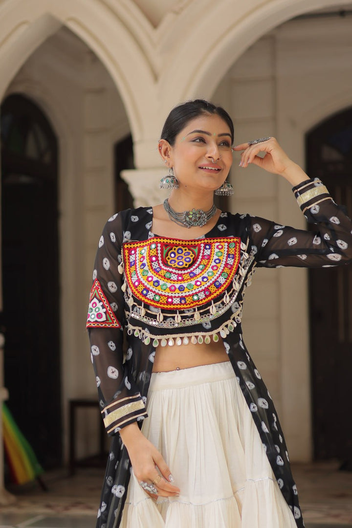 Black & Chiku Navratri Chaniya Choli with Mirror Work – Traditional Garba & Dandiya Outfit for Women