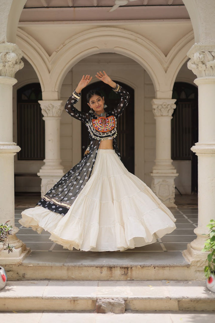 Black & Chiku Navratri Chaniya Choli with Mirror Work – Traditional Garba & Dandiya Outfit for Women