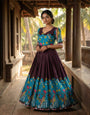 Elegant Wine Purple & Teal Kalamkari Print Maslin Gown